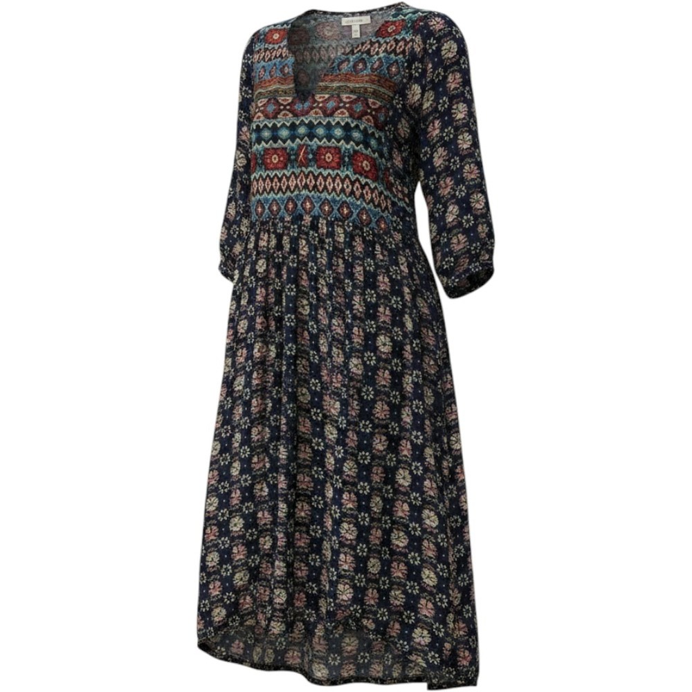 Umgee Tunic Dress Womens Small Navy Blue Excellent Boho Mixed Print
